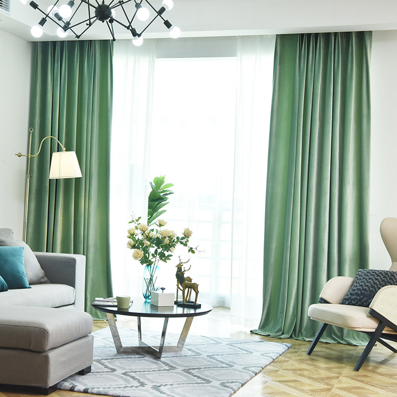 Фото зеленые льняные шторы для больших панорамных окон