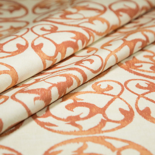 Ткань портьерная принт с оранжевыми завитками